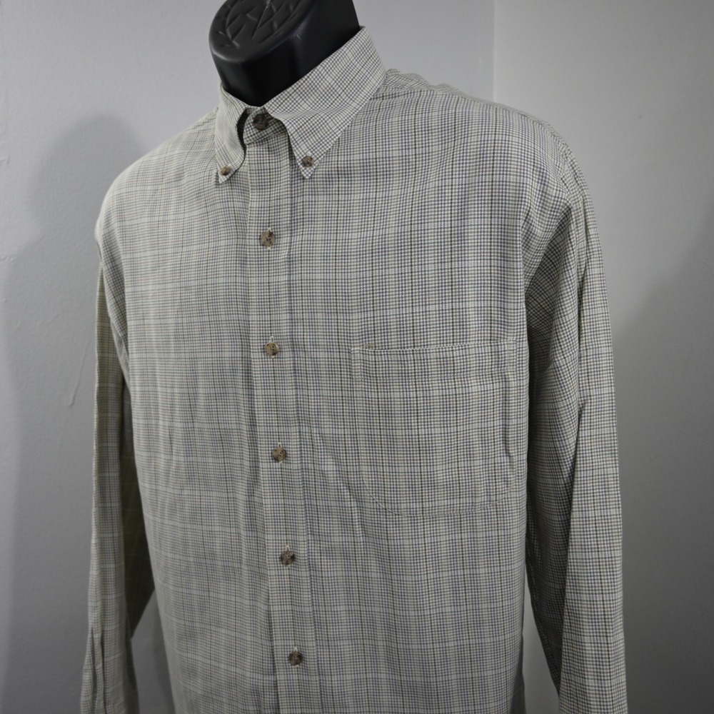 Viyella Button Up Men Large Gray Plaid Cotton Wool Long Sleeve Pocket Shirt